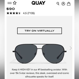 Brand new QUAY High Key black aviator sunglasses Polarized